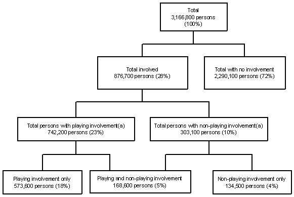 Diagram: Persons aged 15 years and over by playing status, 12 months ended April 2007, Queensland