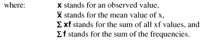 Image: what the letters mean in the equation of the mean of a discrete varible in a frequency table