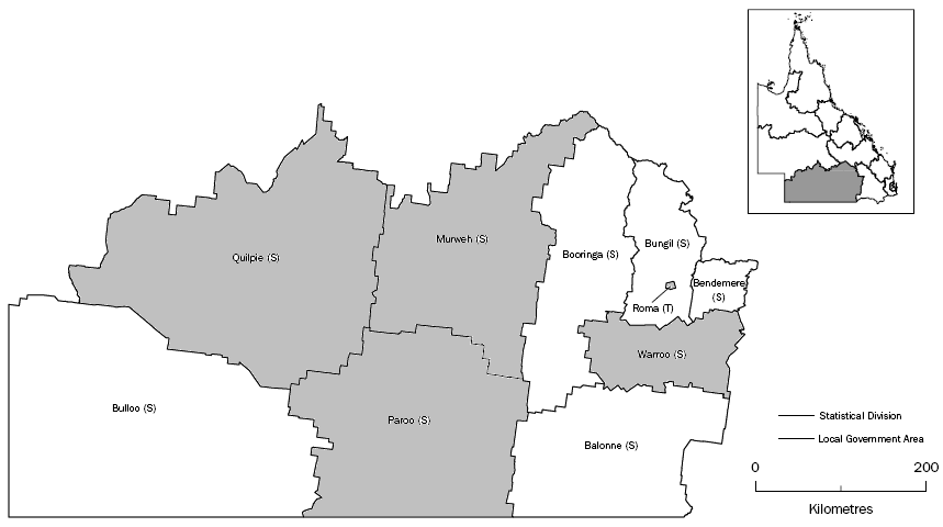 Map - South West SD with alphabetical listing of LGAs of Murweh to Warroo highlighted