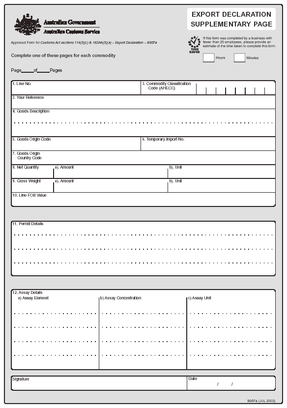 Image: Exports Declaration Form B957a