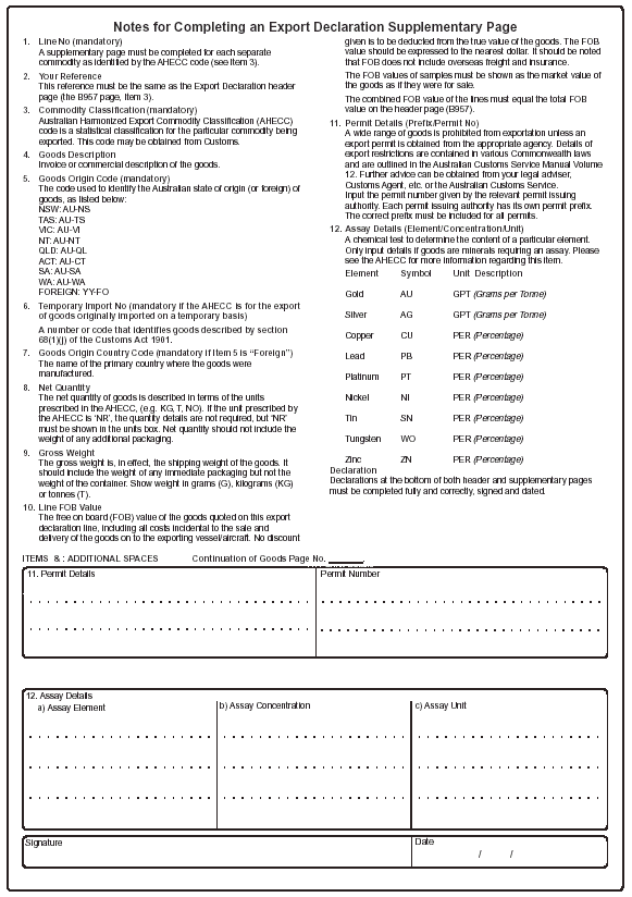 Image: Notes for Export Form B957a