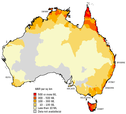 Map 24.25: SURFACE WATER, MEAN ANNUAL RUN-OFF (MAR), By river basin - 2000