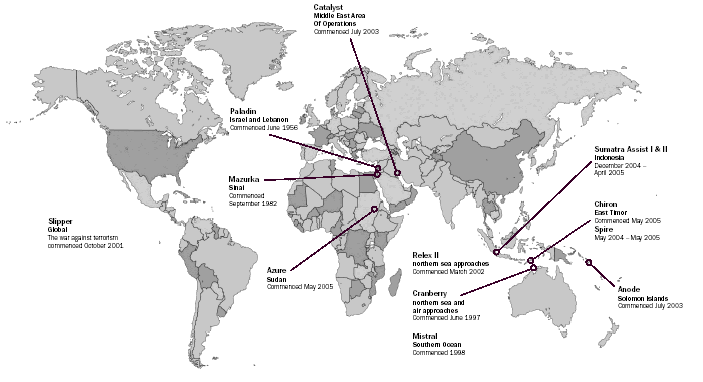 Map 4.1: AUSTRALIAN DEFENCE FORCE, Overseas operations - 2004-05