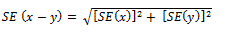 Equation: SE (x-y) = square root of ([SE (x)] squared + [SE (y)] squared) 