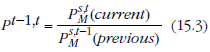 This equation shows how the movement from the previous period t-1 to the current period t can be calculated under a rolling window multilateral comparison.