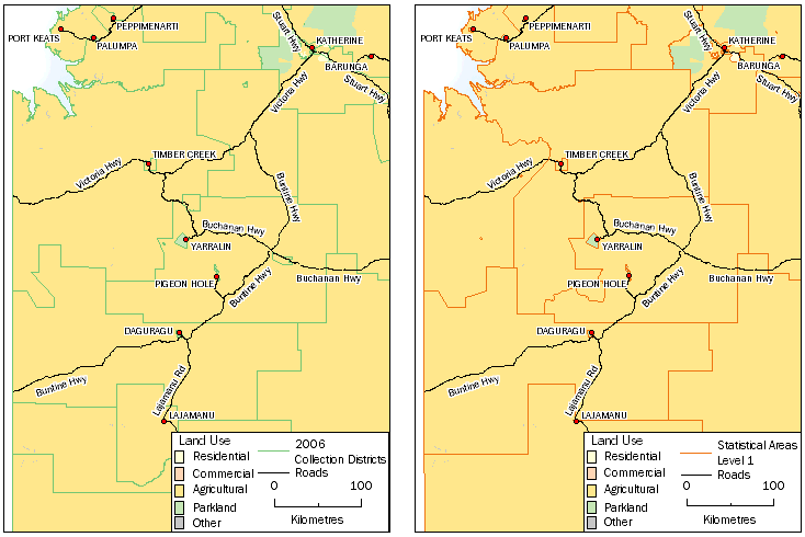 Image: Comparison of SA 1 boundaries for Northern Territory for 2006 and 2011.