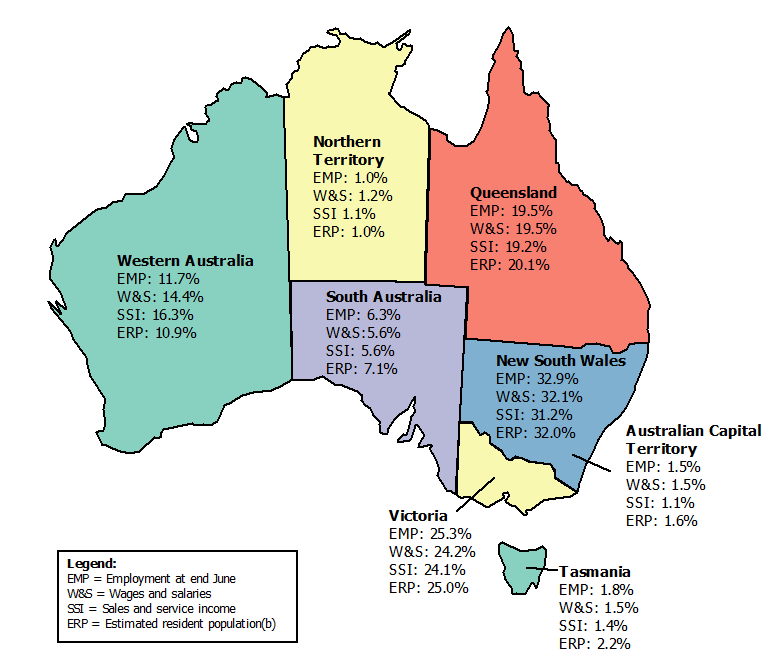 State and territory contribution to total selected industries, 2014-15