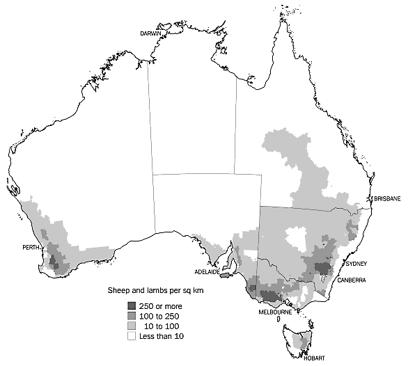 Map 14.47: SHEEP AND LAMBS, Distribution - 30 June 2001(a)