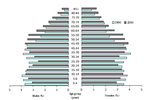 Population Pyramid: Population Change, Tasmania, 1996-2006