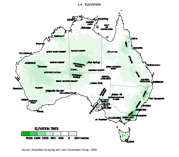 Map - 1.4 Elevation of the Australian continent