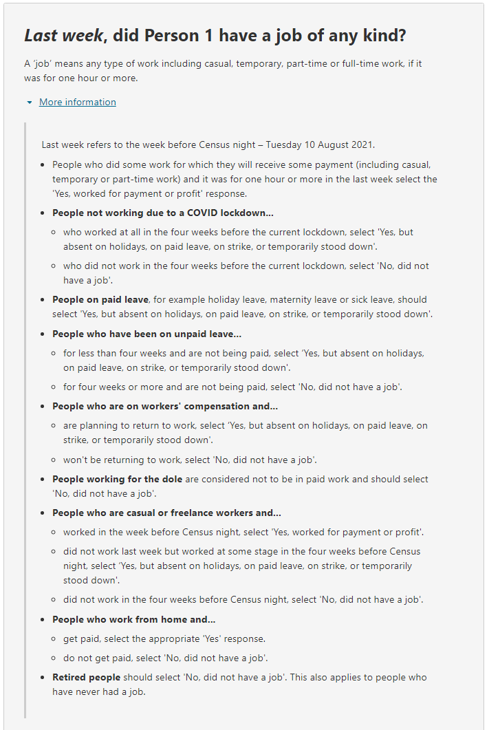 Additional informtaion relating to the question on: Last week, did the person have a job of any kind? 