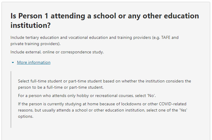 Additional information relating to the question: Is Person 1 attending a school or any other education institution?