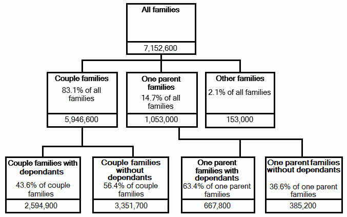 Image summarises the breakdown of the main family types 