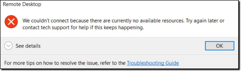 Remote desktop error message