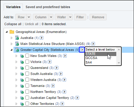 Select a level of a hierarchical variable