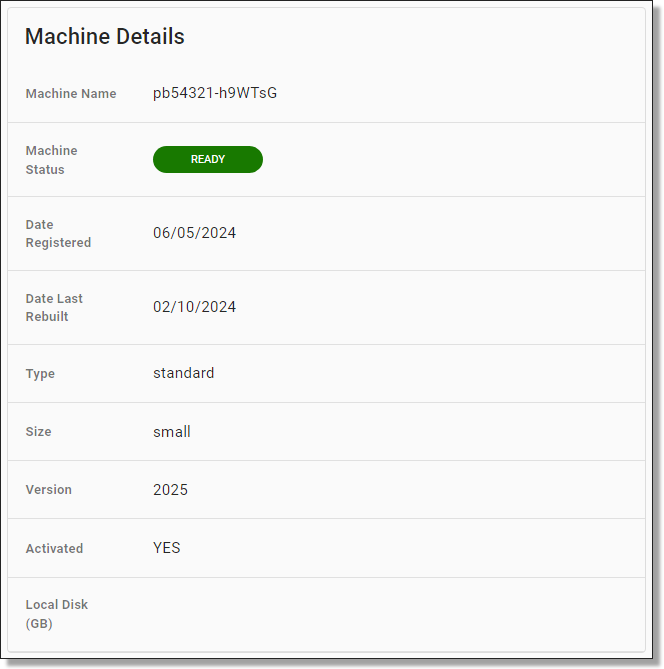 Machine details