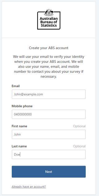 Picture of the text box where you add your details to create an account 