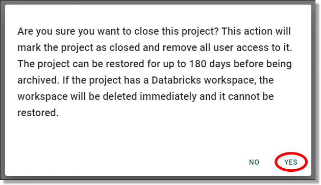 Closing projects confirmation notification