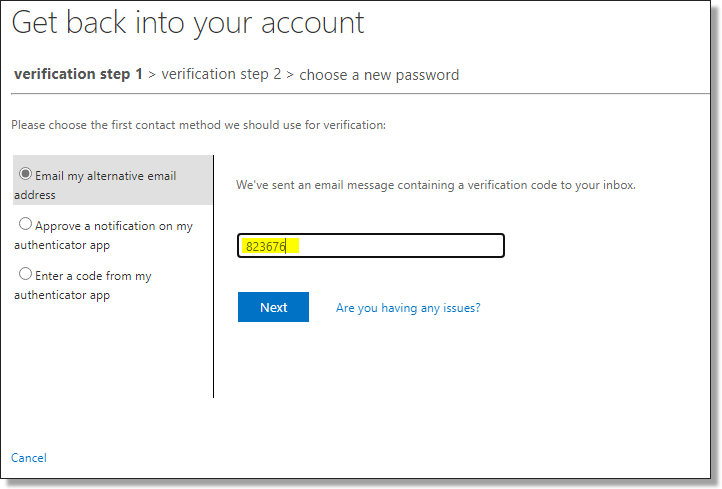 Password reset code verification details