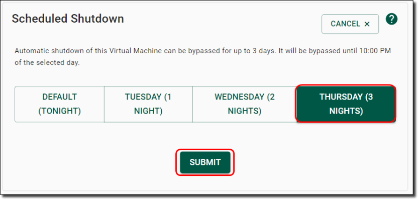 Bypass shutdown duration 