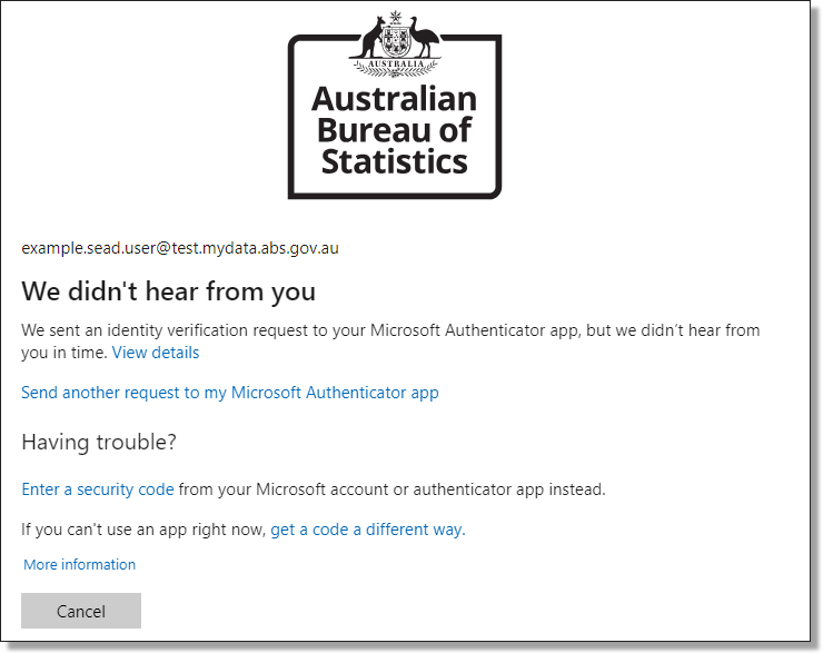 Authenticator 'We didn't hear from you' expiry message