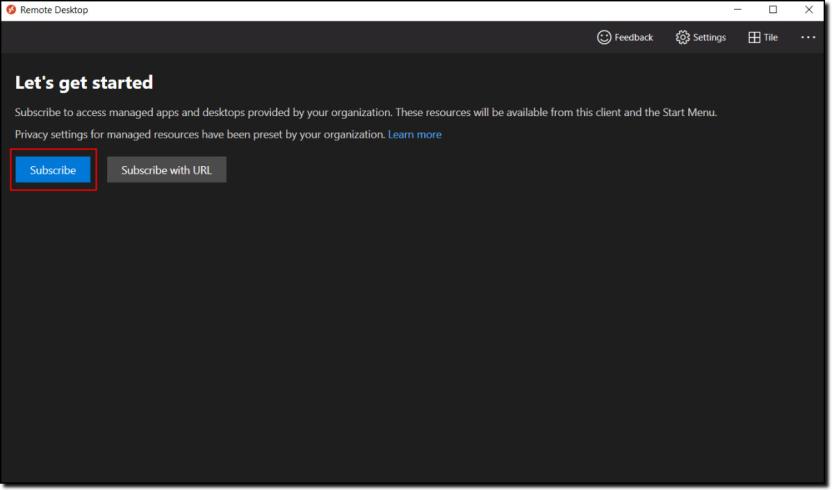Remote Desktop subscription page 