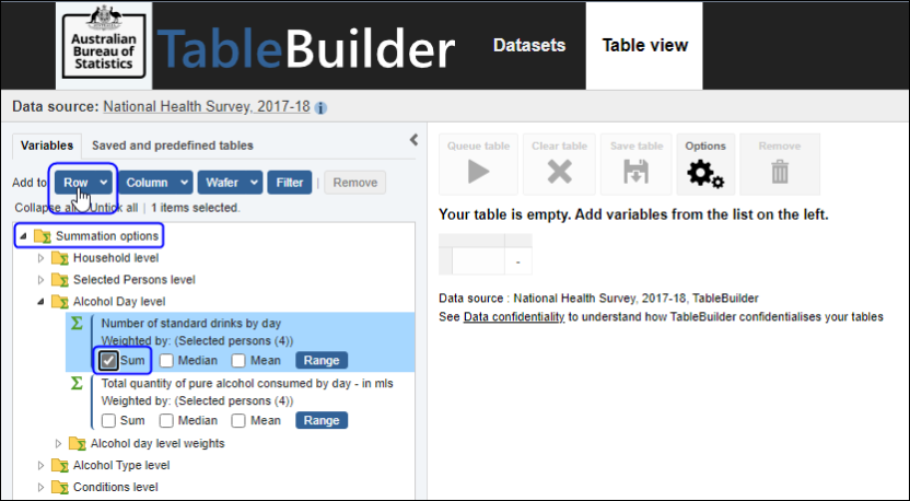 Sample of adding a sum, median or mean to a table