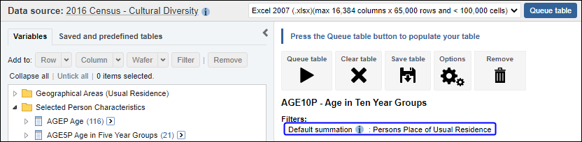 default summation options