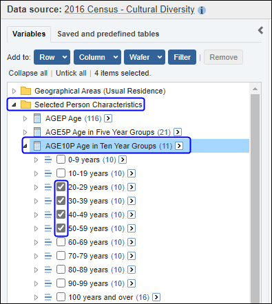 Tick selected categories