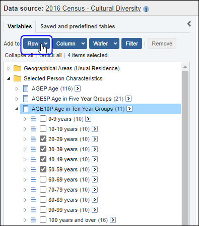 Add variable to row