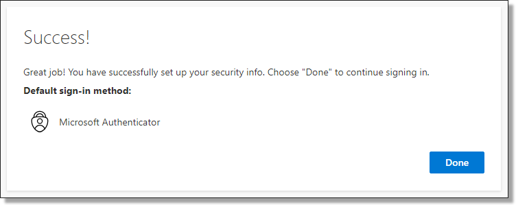 Microsoft Authenticator setup success