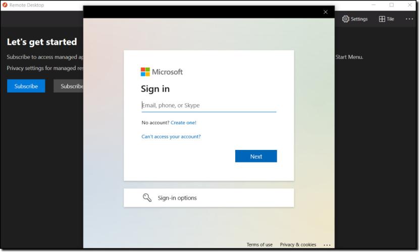 Remote Desktop Client login page