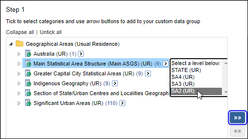 Selecting SA2 fow download