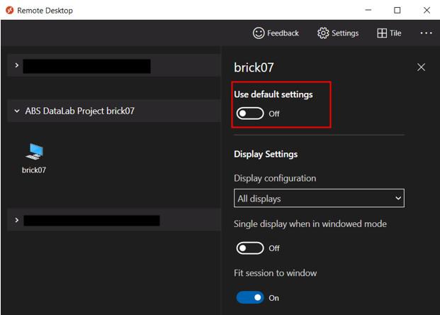 Remote desktop client default settings